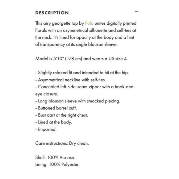 Polo Ralph Lauren Georgette Tie-Neck One-Shoulder Blouse 4 Chiffon Chic Floral - Picture 13 of 13